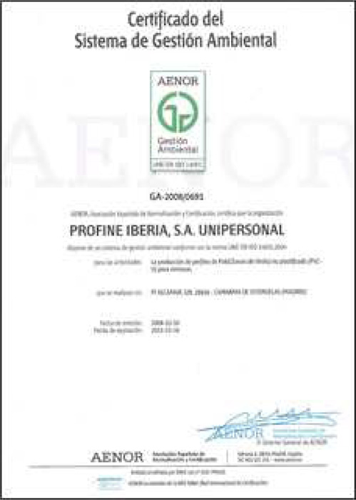 Certificado AENOR Sistema de Gestión de Medioambiental | Ibarra Ventanas