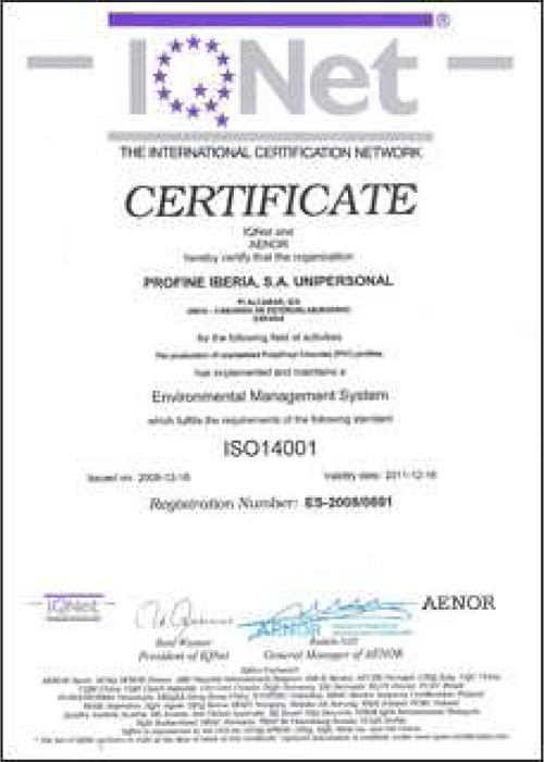Certificado IQNET ISO 14001 | Ibarra Ventanas