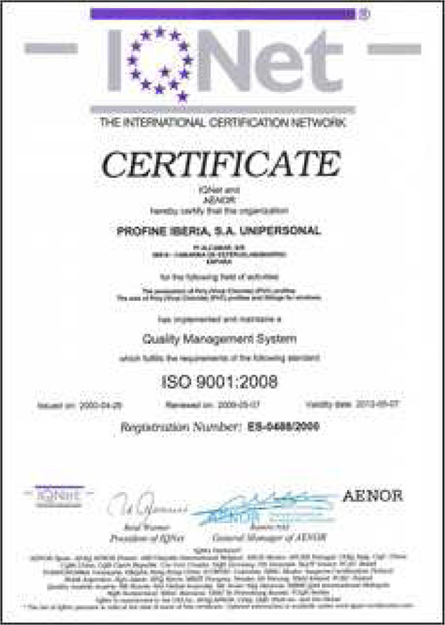 Certificado IQNET ISO 9001:2008 | Ibarra Ventanas