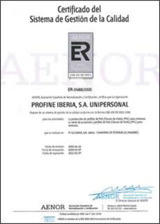 Certificado AENOR Sistema de Gestión de la Calidad | Ibarra Ventanas